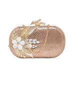 Gold Leather Hand Embroidered Clutch