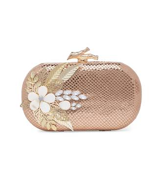 Gold Leather Hand Embroidered Clutch 2