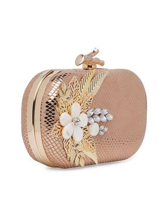 Gold Leather Hand Embroidered Clutch 3