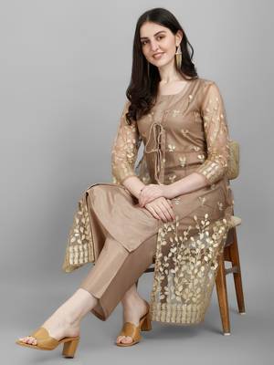 Women's Zari And Foil Printed Ethnic Jacket With Kurta Set (MAK39KOTI) 1