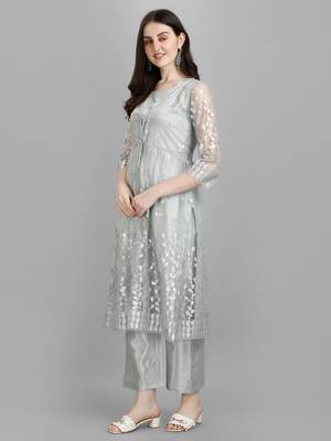 Women's Zari And Foil Printed Kurti And Pant With Ethnic Jacket (MAK39KOTI) 3