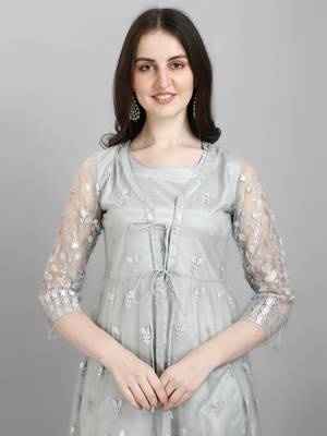 Women's Zari And Foil Printed Kurti And Pant With Ethnic Jacket (MAK39KOTI) 4