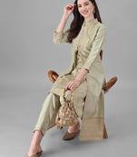 Women's Gold Printed Ethnic Jacket With Kurta And Pant Set (MAK40ANIMAL)