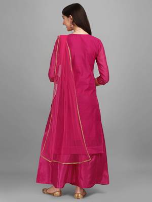 Women's Embroidered Sequine Work Kurta and Palaazo Set With Net Dupatta (MAK43SEQUIN) 2