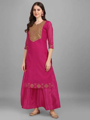 Women's Embroidered Sequine Work Kurta and Palaazo Set With Net Dupatta (MAK43SEQUIN) 3