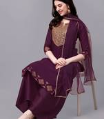 Women's Embroidered Chanderi Cotton Kurta And Palazzo Pant With Net Dupatta (MAK43SEQUIN)