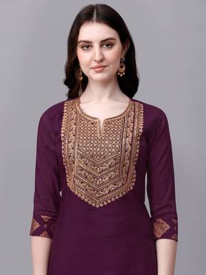 Women's Embroidered Chanderi Cotton Kurta And Palazzo Pant With Net Dupatta (MAK43SEQUIN) 4