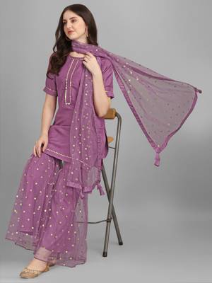 Women's Silk Blend Kurta And Palazzo Set With Embroidered Net Dupatta (MAK46SEQUINED) 1