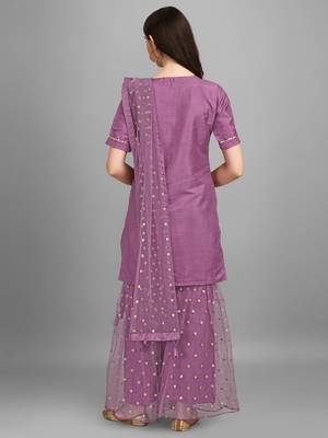 Women's Silk Blend Kurta And Palazzo Set With Embroidered Net Dupatta (MAK46SEQUINED) 2