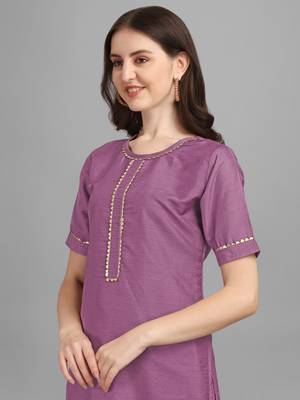 Women's Silk Blend Kurta And Palazzo Set With Embroidered Net Dupatta (MAK46SEQUINED) 4