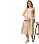 Women Beige Modal Chanderi Tie Dye Printed Dress