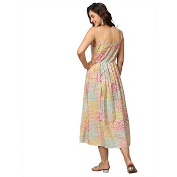 Women Beige Modal Chanderi Tie Dye Printed Dress 2