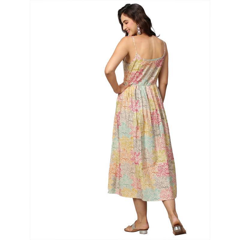 Women Beige Modal Chanderi Tie Dye Printed Dress