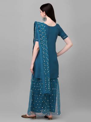 Women's Silk Blend Kurta And Palazzo Set With Embroidered Net Dupatta (MAK46SEQUINED) 2