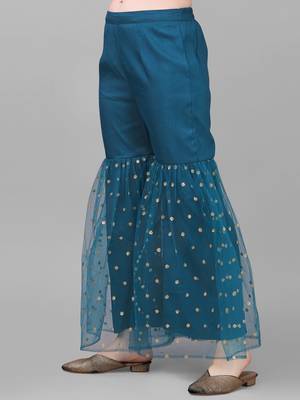 Women's Silk Blend Kurta And Palazzo Set With Embroidered Net Dupatta (MAK46SEQUINED) 5