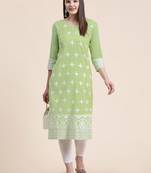 Pista Colour Cotton Fabric Formal Kurti With Embroidery Work
