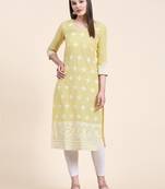 Mustard Colour Cotton Fabric Formal Kurti With Embroidery Work