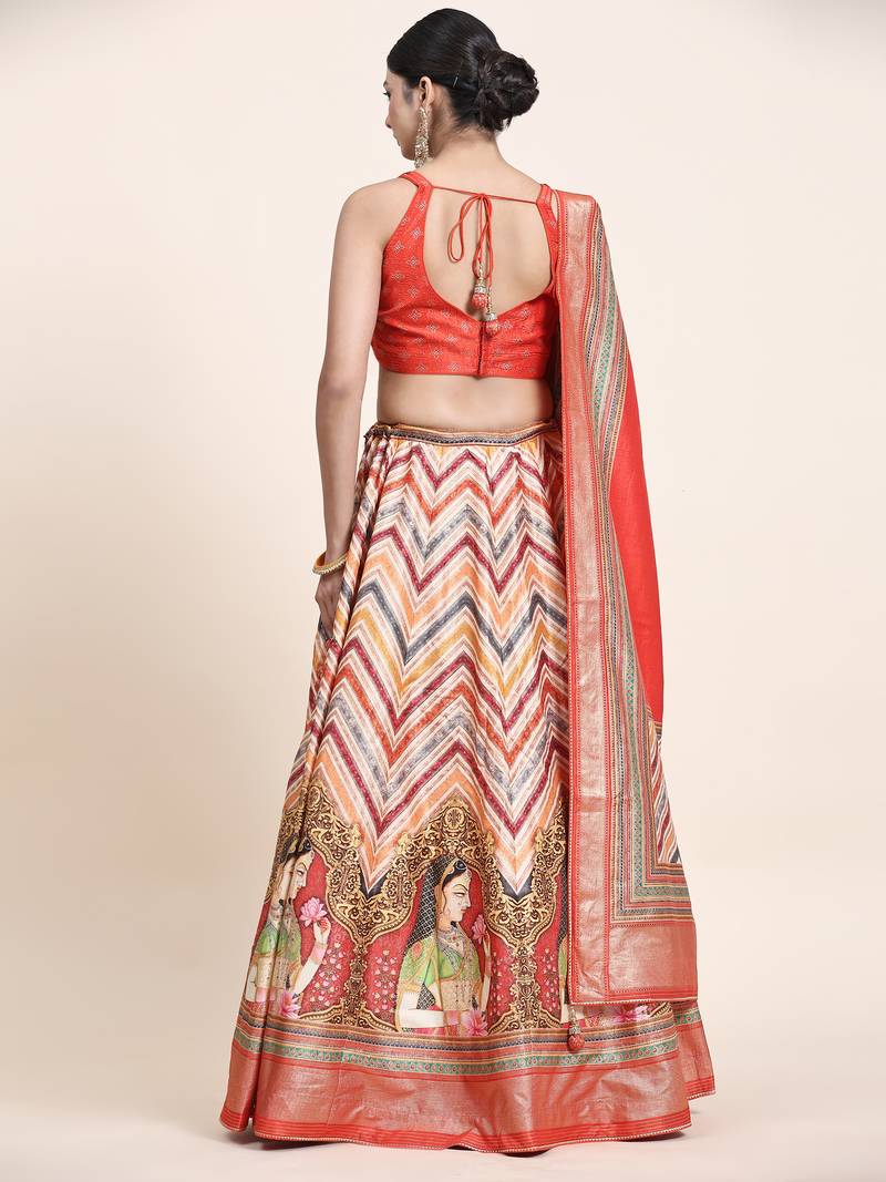 Multi Colour Embroidered Silk Traditional Lehnga Choli with Blouse Free Size