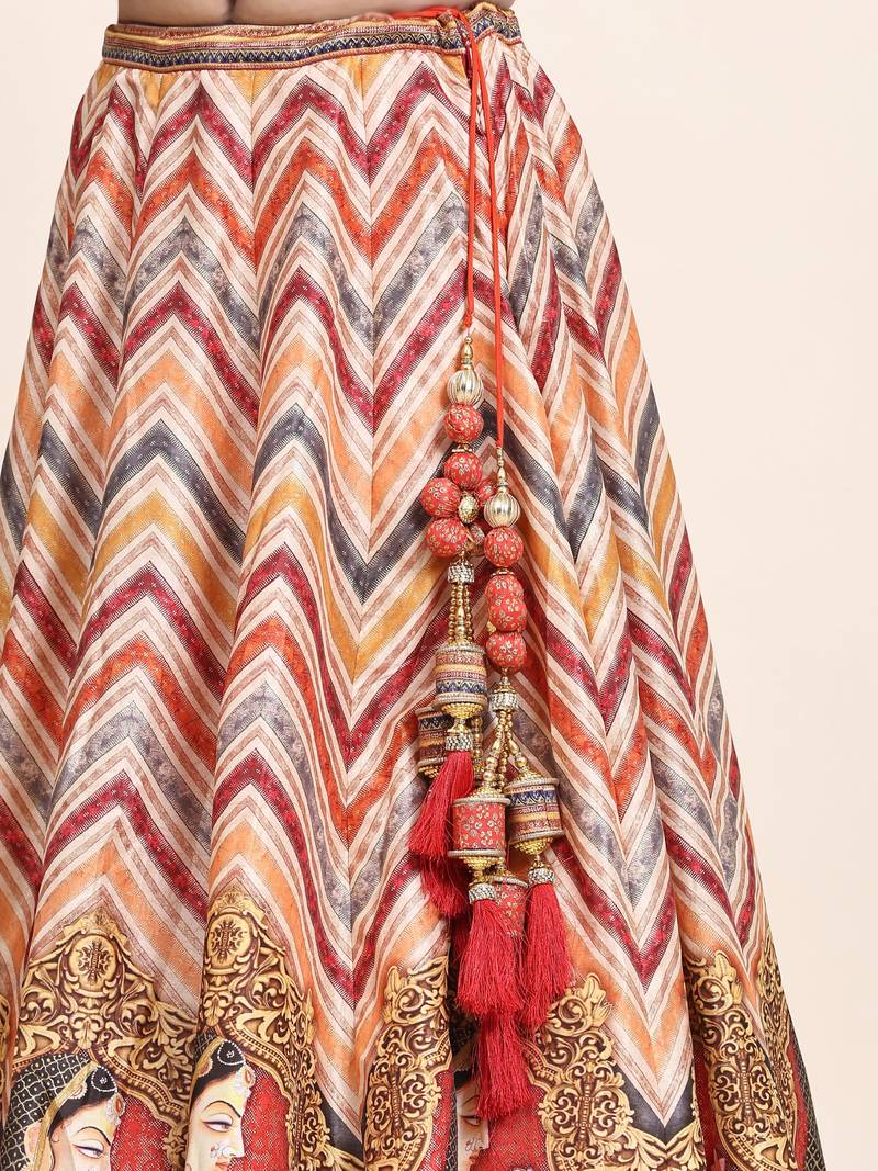 Multi Colour Embroidered Silk Traditional Lehnga Choli with Blouse Free Size