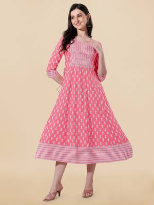 Coral, White Jaipuri Block Print Mirror Work Rayon Kurta 1