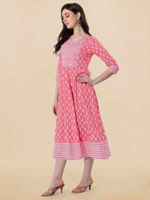 Coral, White Jaipuri Block Print Mirror Work Rayon Kurta 2