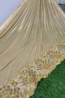 Trendmalls  Shiny Lycra Silk Embroidery Gold Saree With Blouse