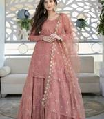 Peach embroidered faux georgette salwar