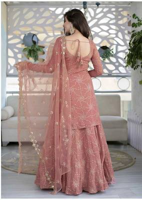 Peach embroidered faux georgette salwar 2