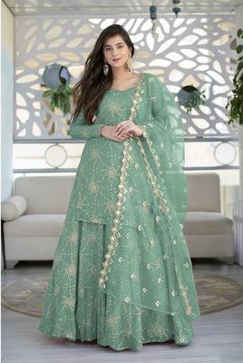Sea-green embroidered faux georgette salwar 1
