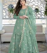 Sea-green embroidered faux georgette salwar