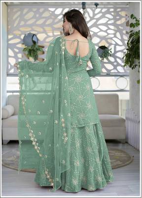 Sea-green embroidered faux georgette salwar 2