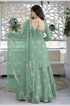 Sea-green embroidered faux georgette salwar