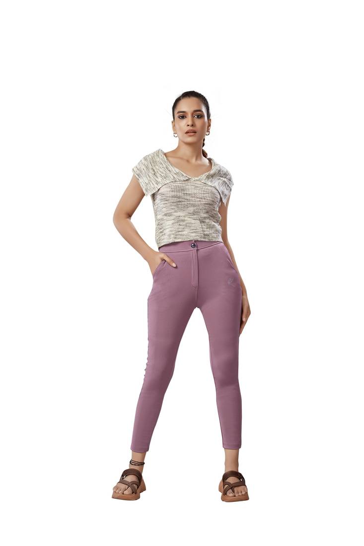 Pink Polyester Solid Pattern Track Pant