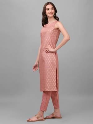 Women's Gold Printed Cotton Blend Boat Neck Kurti And Pant Set (MAK54BOAT) 3