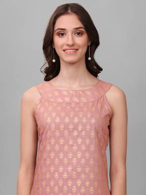 Women's Gold Printed Cotton Blend Boat Neck Kurti And Pant Set (MAK54BOAT) 4