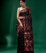 Black Cotton Silk Handwoven Soft Jamdani Saree Without Blouse