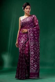 Magenta Cotton Silk Handwoven Soft Jamdani Saree Without Blouse