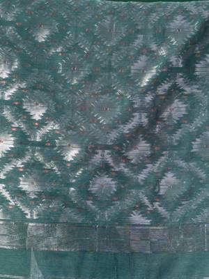 Teal Cotton Silk Handwoven Soft Jamdani Saree Without Blouse 5