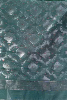 Teal Cotton Silk Handwoven Soft Jamdani Saree Without Blouse