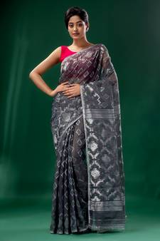 Grey Cotton Silk Handwoven Soft Jamdani Saree Without Blouse