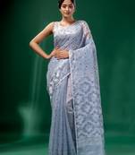 Steel Grey Cotton Silk Handwoven Soft Jamdani Saree Without Blouse