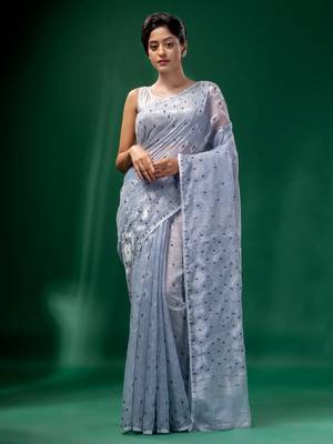 Steel Grey Cotton Silk Handwoven Soft Jamdani Saree Without Blouse 2