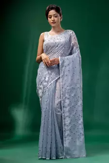 Steel Grey Cotton Silk Handwoven Soft Jamdani Saree Without Blouse