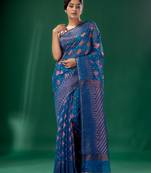 Royal Blue Cotton Silk Handwoven Soft Jamdani Saree Without Blouse