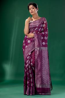 Magenta Cotton Silk Handwoven Soft Jamdani Saree Without Blouse