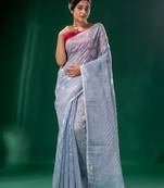 Steel Cotton Silk handwoven soft Jamdani saree