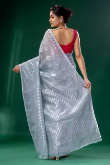 Steel Cotton Silk handwoven soft Jamdani saree