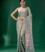 Steel Cotton Silk Handwoven Soft Jamdani Saree Without Blouse