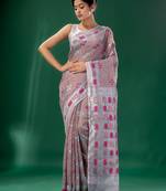 Steel Cotton Silk Handwoven Soft Jamdani Saree Without Blouse