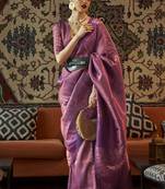 Design Faux Kanjivaram Silk Purple Copper Zari Weaving Classic Saree With Blouse 